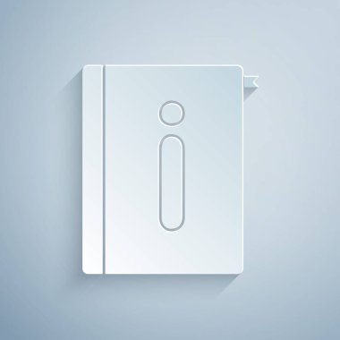 Kağıt kesme Kullanıcı elle simgesi gri arkaplanda izole edildi. Kullanıcı rehberi kitabı. Talimat işareti. Kullanmadan önce oku. Kağıt sanatı tarzı. Vektör İllüstrasyonu