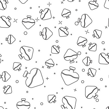 Aşk ikonu ikonuna sahip siyah çizgi şişesi beyaz arka planda izole edilmiş pürüzsüz desen. Sevgililer Günü sembolü. Vektör İllüstrasyonu