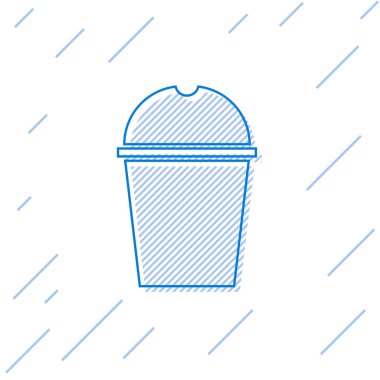 Mavi çizgi kağıt bardak ve su ikonu beyaz arkaplanda izole edilmiş. Soda bardağı. Taze soğuk içecek sembolü. Vektör İllüstrasyonu