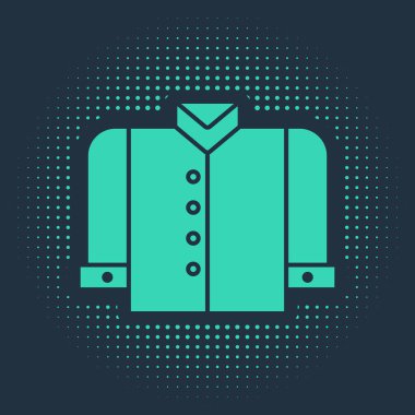 Mavi arkaplanda yeşil tişört simgesi izole edildi. Soyut çember rastgele noktalar. Vektör İllüstrasyonu