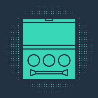 Mavi arkaplan üzerinde fırça simgesi olan yeşil göz gölgesi paleti. Soyut çember rastgele noktalar. Vektör İllüstrasyonu