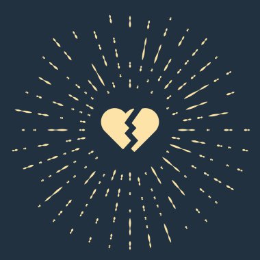 Mavi arka planda bej rengi kırık kalp ya da boşanma simgesi var. Aşk sembolü. Sevgililer Günü. Soyut çember rastgele noktalar. Vektör İllüstrasyonu