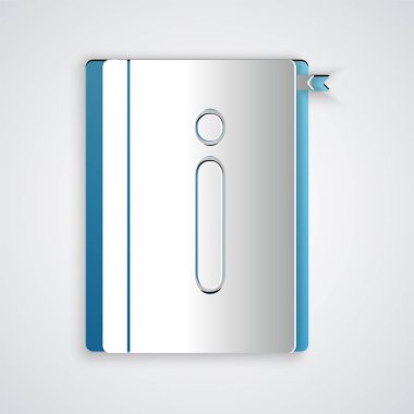 Kağıt kesme Kullanıcı elle simgesi gri arkaplanda izole edildi. Kullanıcı rehberi kitabı. Talimat işareti. Kullanmadan önce oku. Kağıt sanatı tarzı. Vektör İllüstrasyonu