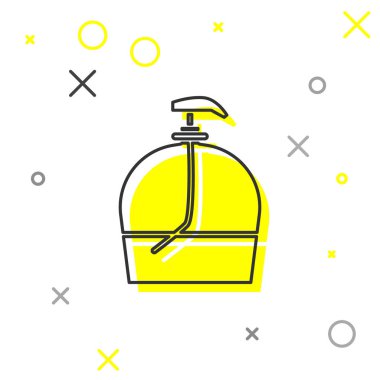 Gri çizgi, beyaz arka planda izole edilmiş sıvı antibakteriyel sabun. Dezenfeksiyon, hijyen, cilt bakımı. Vektör İllüstrasyonu