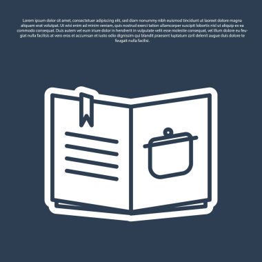 Mavi çizgi yemek kitabı simgesi mavi arkaplanda izole edildi. Yemek kitabı ikonu. Yemek tarifi kitabı. Çatal ve bıçak ikonları. Çatal bıçak sembolü. Vektör İllüstrasyonu