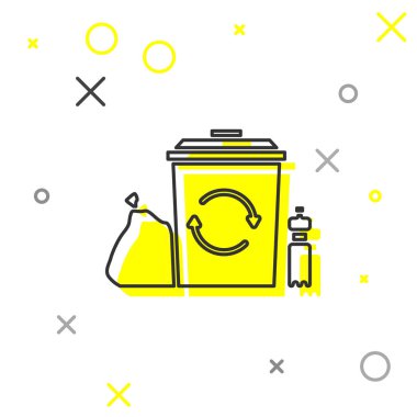 Beyaz arkaplanda izole edilmiş geri dönüşüm sembolü olan gri çizgi geri dönüşüm kutusu. Çöp kutusu simgesi. Çöp kutusu tabelası. Geri dönüşüm sepeti. Vektör İllüstrasyonu