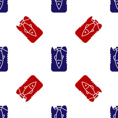 Mavi ve kırmızı okyanus plastik kirliliği ikonu beyaz arka planda izole edilmiş pürüzsüz desen. Çevre koruma kavramı. Balıklar plastiğe hayır der. Vektör İllüstrasyonu