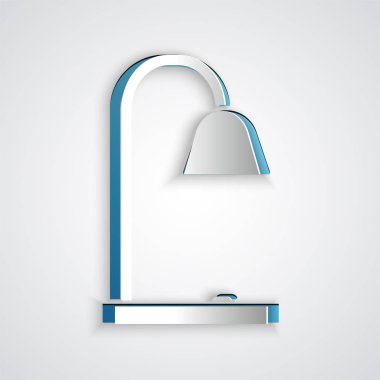 Kağıt kesme Masa lambası simgesi gri arka plan üzerinde izole. Kağıt sanat tarzı. Vektör İllüstrasyonu