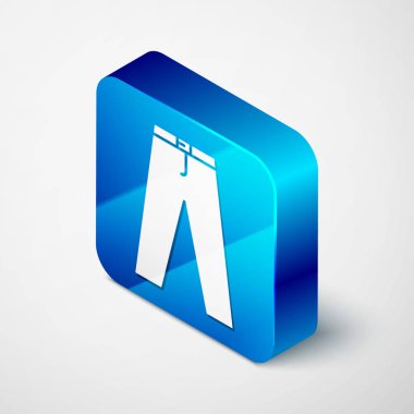 Beyaz arkaplanda izole edilmiş Isometric Pants simgesi. Mavi kare düğme. Vektör İllüstrasyonu