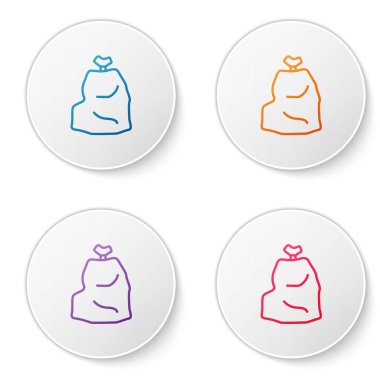 Beyaz arkaplanda renk çizgisi çöp poşeti simgesi izole edildi. Simgeleri daire düğmelerine ayır. Vektör İllüstrasyonu