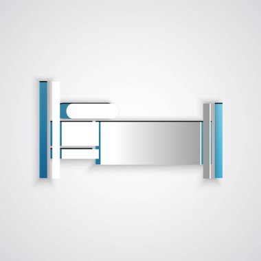 Kağıt kesiği, gri arkaplanda izole edilmiş yatak simgesi. Kağıt sanatı tarzı. Vektör İllüstrasyonu