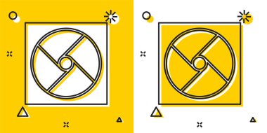 Sarı ve beyaz arkaplanda siyah havalandırma simgesi izole edildi. Rastgele dinamik şekiller. Vektör İllüstrasyonu