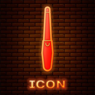 Glowing neon Nail file icon isolated on brick wall background. Manicure tool.  Vector Illustration