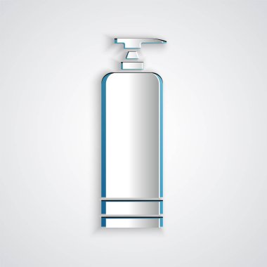 Kağıt kesiği kremi ya da losyon kozmetik tüp simgesi gri arkaplanda izole edilmiş. Erkekler için vücut bakım ürünleri. Kağıt sanatı tarzı. Vektör İllüstrasyonu