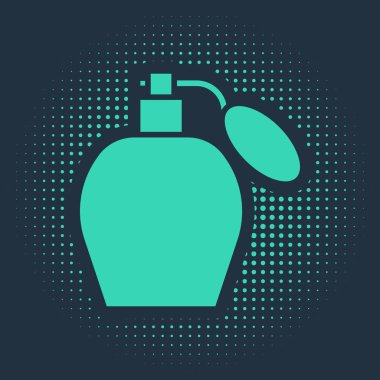 Mavi arkaplanda yeşil parfüm simgesi izole edildi. Soyut çember rastgele noktalar. Vektör İllüstrasyonu