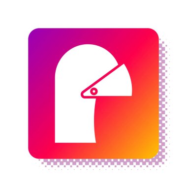 Beyaz arka planda izole edilmiş baş koruma ikonu için beyaz ortaçağ demir miğferi. Kare renk düğmesi. Vektör İllüstrasyonu