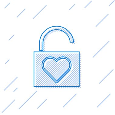 Mavi çizgi Kilit ve kalp simgesi beyaz arkaplanda izole edildi. Kilitli Kalp. Aşk sembolü ve anahtar deliği işareti. Sevgililer Günü sembolü. Vektör İllüstrasyonu