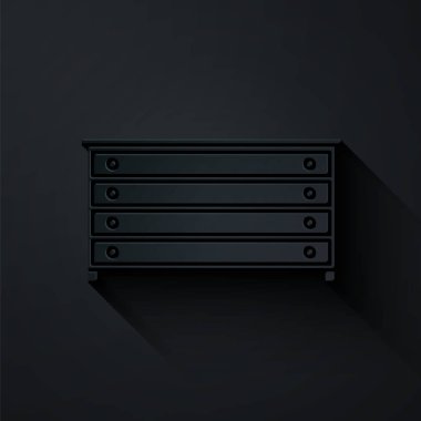 Kağıt kesiği Çekmece Sandığı simgesi siyah arkaplanda izole edilmiş. Kağıt sanatı tarzı. Vektör İllüstrasyonu