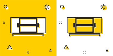 Siyah televizyon masası simgesi sarı ve beyaz arkaplanda izole edildi. Rastgele dinamik şekiller. Vektör İllüstrasyonu