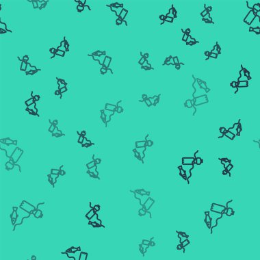 Okyanus ikonunun kirliliği sorunu yeşil arka planda izole edilmiş pürüzsüz bir desen. Çöpler, plastikler, denizdeki poşetler. Vektör İllüstrasyonu