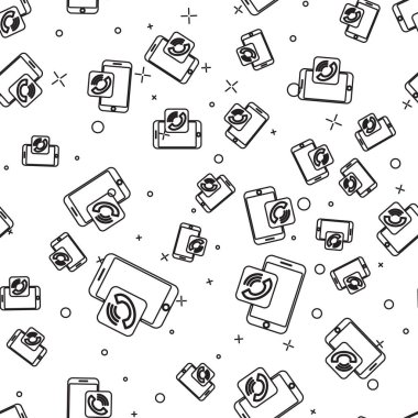 Siyah çizgi cep telefonu arama ikonu beyaz arka planda kusursuz desen izole etti. Vektör İllüstrasyonu