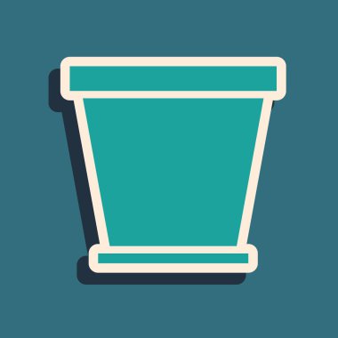 Yeşil saksı simgesi mavi arkaplanda izole edildi. Uzun gölge tarzı. Vektör İllüstrasyonu