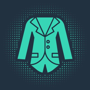 Mavi arka planda izole edilmiş yeşil Blazer veya ceket simgesi. Soyut çember rastgele noktalar. Vektör İllüstrasyonu