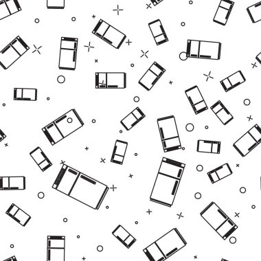 Siyah çizgi buzdolabı simgesi beyaz arka planda izole edilmiş kusursuz desen. Buzdolabı buzdolabı. Ev aletleri ve aletler. Vektör İllüstrasyonu