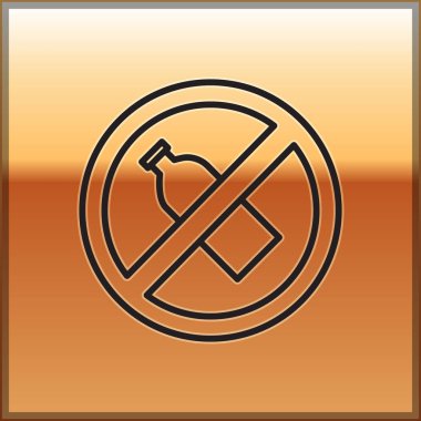 Black line No plastic bottle icon isolated on gold background.  Vector Illustration