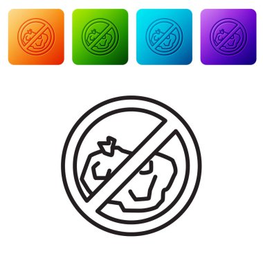 Black line No trash icon isolated on white background. Set icons in color square buttons. Vector Illustration