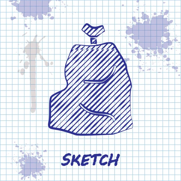 Sketch Line Ícone Saco Lixo Isolado Fundo Branco Ilustração Vetorial — Vetor de Stock