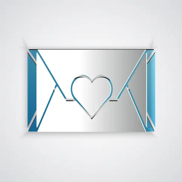 Paper Cut Envelope Valentine Heart Icon Isolated Grey Background Message — Stock Vector