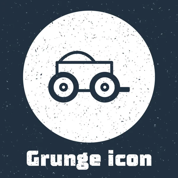 Grunge Line Wooden Four Wheel Cart Hay Icon Isolated Grey — 图库矢量图片