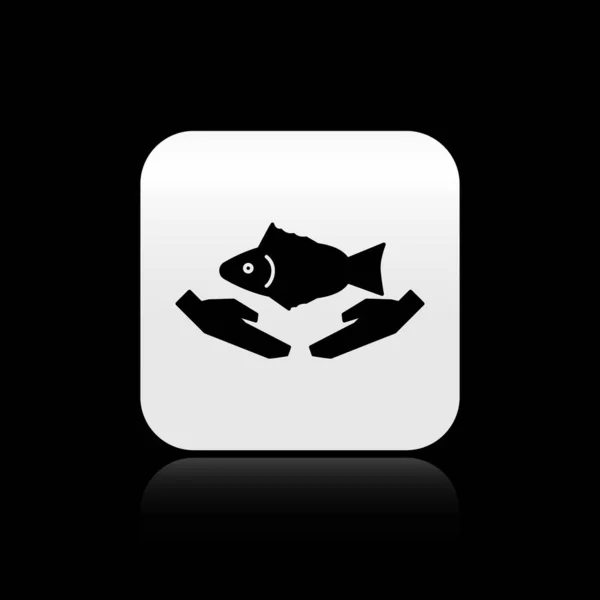 黑鱼护理图标隔离在黑色背景 银方按钮 病媒图解 — 图库矢量图片