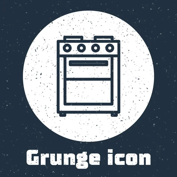 Ligne Grunge Icône Four Isolé Sur Fond Gris Plaque Four — Image vectorielle