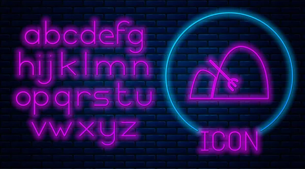 Ragyogó Neon Szénabála Gereblye Ikon Elszigetelt Téglafal Háttér Neonfény Ábécé — Stock Vector