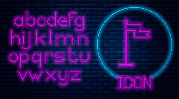 Ragyogó Neon Középkori Zászló Ikon Elszigetelt Téglafal Háttér Ország Állam — Stock Vector