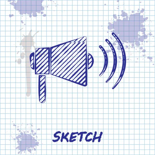 Sketch Line Ícone Megafone Isolado Fundo Branco Conceito Alerta Fala — Vetor de Stock