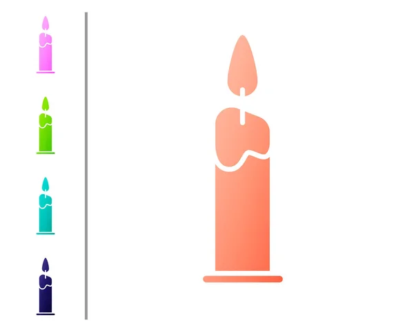Korallen Brennende Kerze Kerzenständer Ikone Isoliert Auf Weißem Hintergrund Zylindrischer — Stockvektor