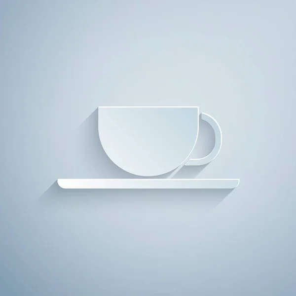 Папір Вирізав Значок Чашки Кави Ізольовано Сірому Фоні Чайна Чашка — стоковий вектор