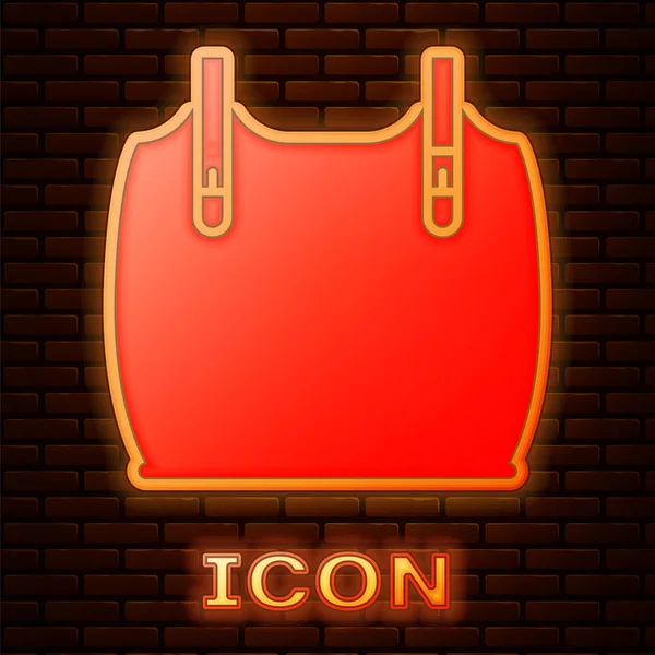 Glowing Neon Body Armor Icon Isolated Brick Wall Background Vector — Stock vektor