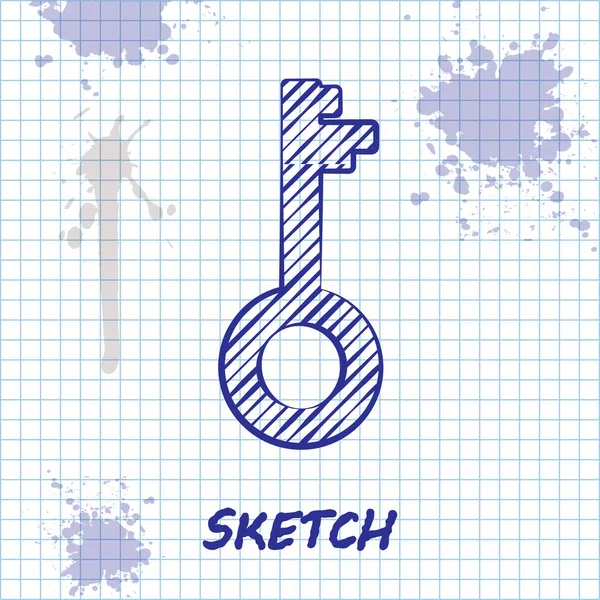 Sketch Line Old Key Icon Isolated White Background Vector Illustration — 스톡 벡터