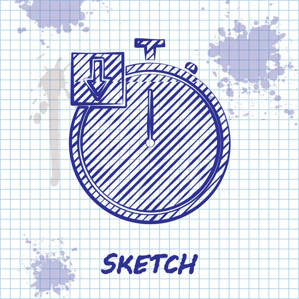 Sketch Line Stopwatch Icon Isolated White Background Time Timer Sign — Stok Vektör