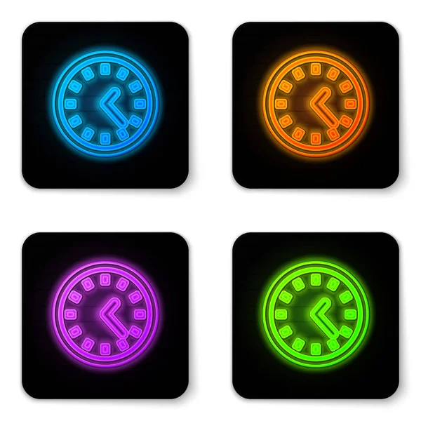 Glowing Neon Clock Icon Isolated White Background Time Symbol Black — Stock Vector