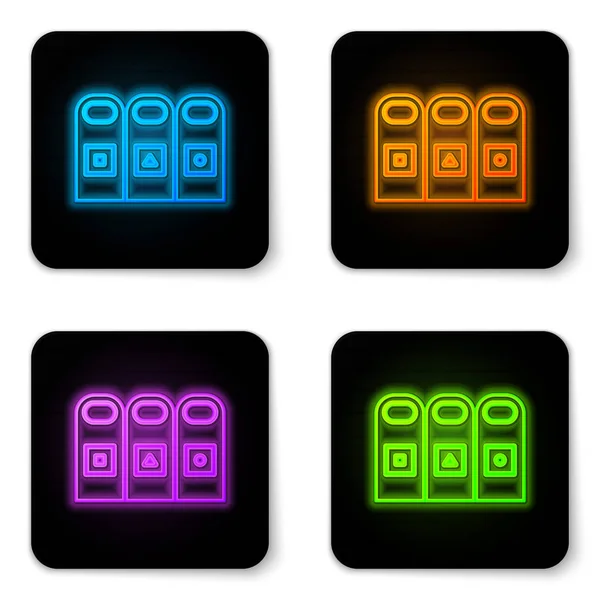 Glowing Neon Trash Garbage Cans Sorted Garbage Icon Isolated White — Stock Vector