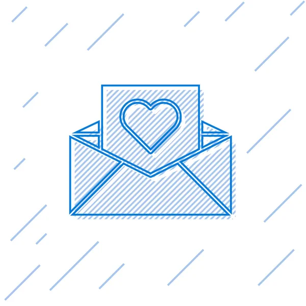 Blue Line Envelope Valentine Heart Icon Isolated White Background Message — 스톡 벡터