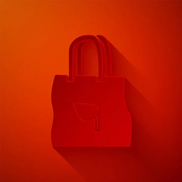 Papiergeschnittene Einkaufstasche Aus Papier Mit Recycling Symbol Auf Rotem Hintergrund — Stockvektor