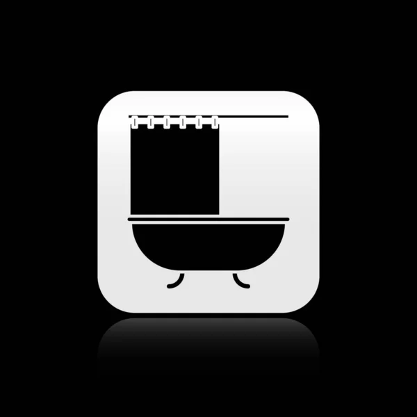 Schwarze Badewanne Mit Offenem Duschvorhang Auf Schwarzem Hintergrund Silberner Quadratischer — Stockvektor