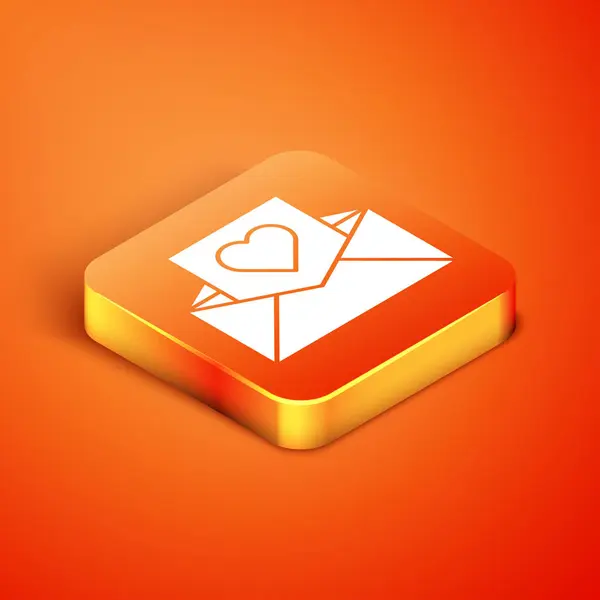 Isometric Envelope Valentine Heart Icon Isolated Orange Background Message Love — 스톡 벡터