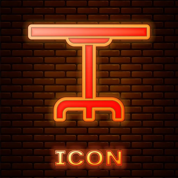 Świecący Neon Okrągły Stół Ikona Odizolowany Ceglanym Tle Ściany Ilustracja — Wektor stockowy